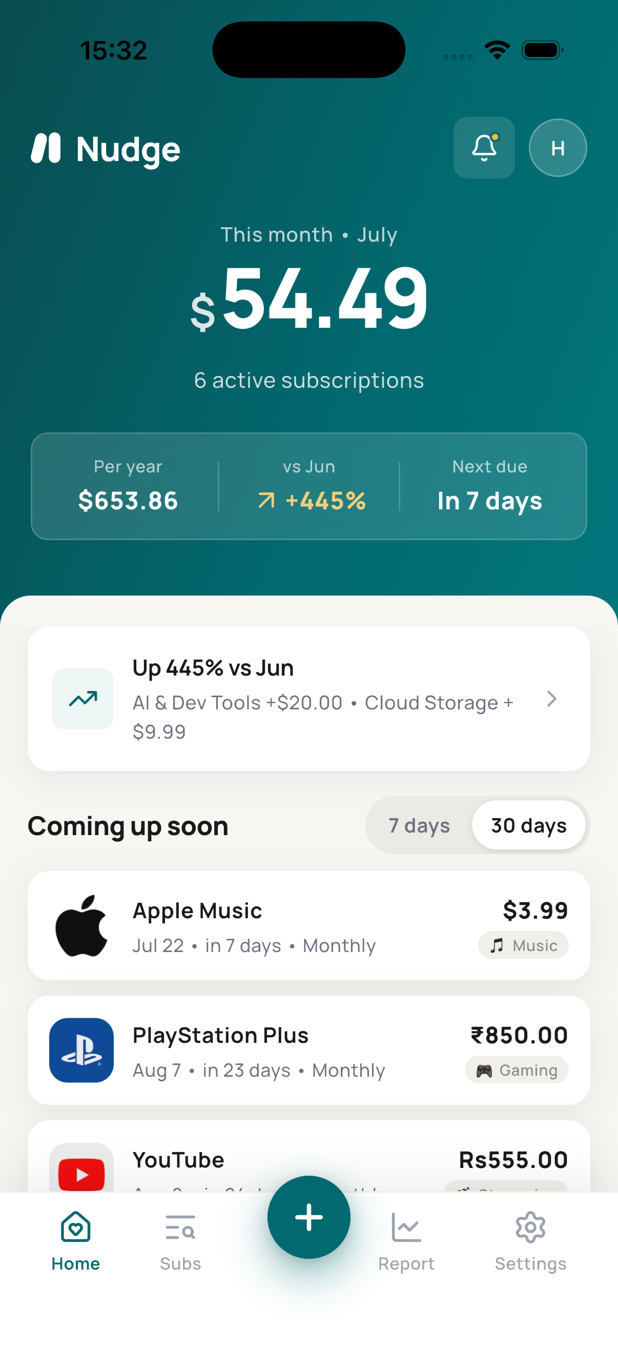 Nudge home dashboard