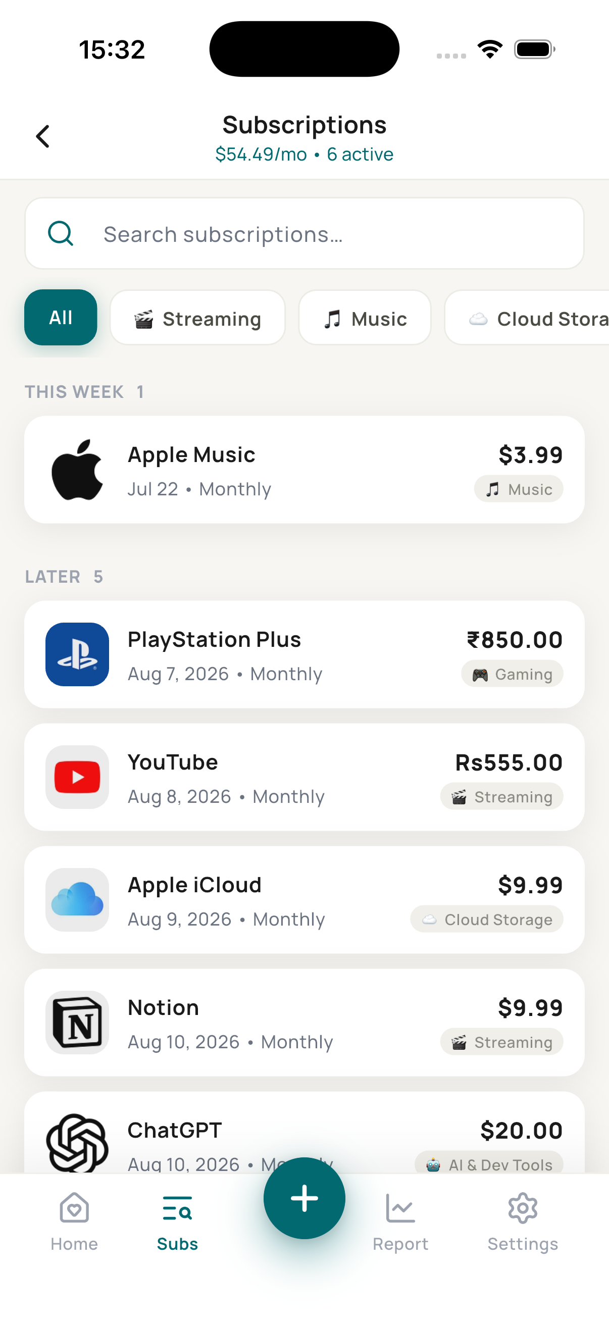 Nudge subscriptions list